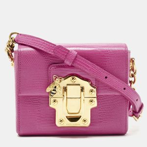 Dolce & Gabbana Pink Lizard Embossed Leather Mini Lucia Crossbody Bag, Handbags - Luxury Closet catalog