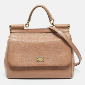 Dolce & Gabbana Beige Lizard Embossed Leather Medium Miss Sicily Top Handle Bag, Satchels - Luxury Closet catalog