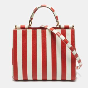 Dolce & Gabbana Red/White Leather Medium Miss Sicily Top Handle Bag, Satchels - Luxury Closet catalog
