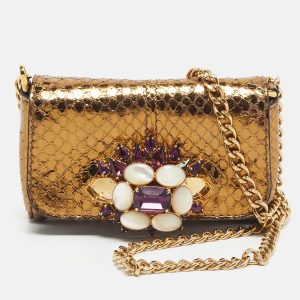 Dolce & Gabbana Gold Snakeskin Crystals Embellished Chain Pouch, Clutches & Special Occasion Bags - Luxury Closet catalog