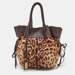 Dolce & Gabbana Brown Leopard Calf Hair and Leather Drawstring Hobo, Shoulder Bags - Luxury Closet catalog