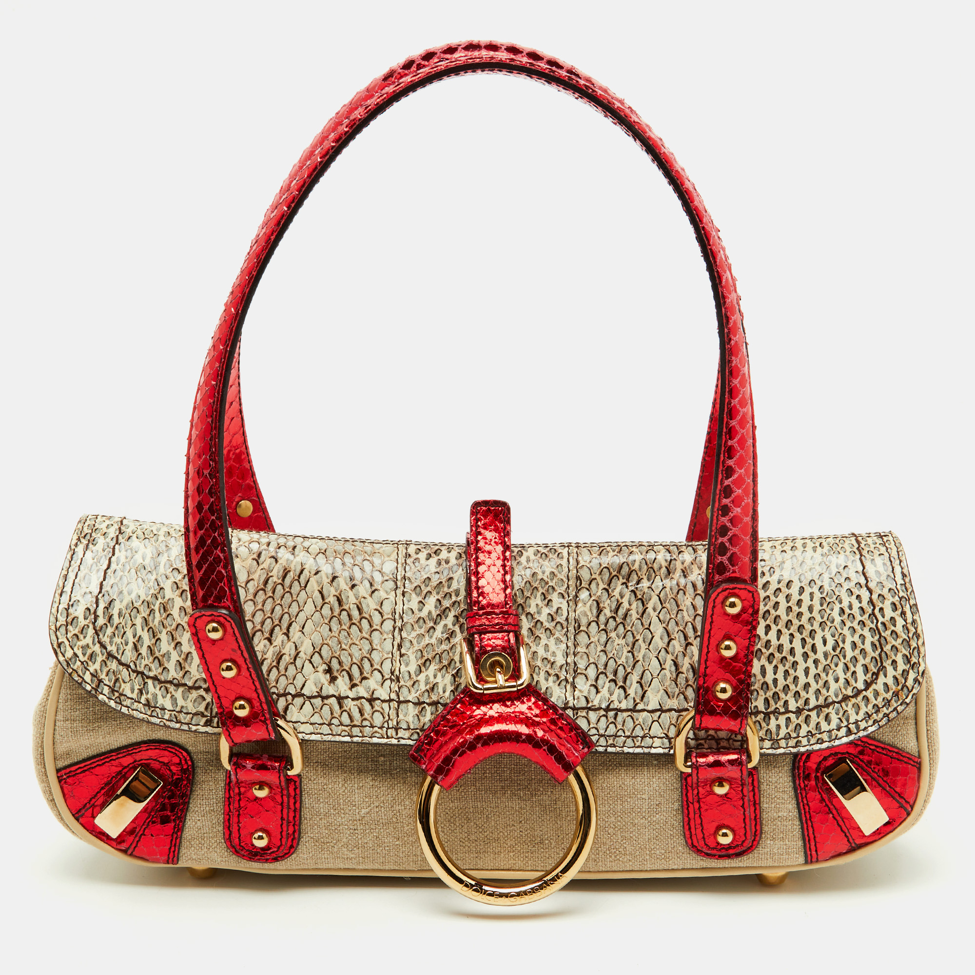 Dolce & Gabbana Multicolor Canvas and Python Trimmed Flap Shoulder Bag, Shoulder Bags - Luxury Closet catalog