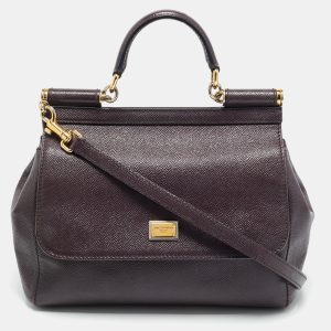 Dolce & Gabbana Purple Leather Medium Miss Sicily Top Handle Bag, Satchels - Luxury Closet catalog