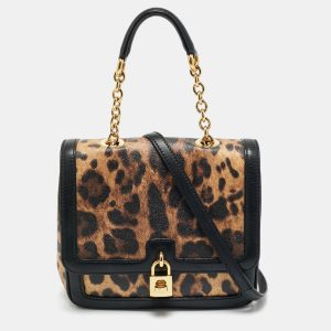 Dolce & Gabbana Black/Brown Leopard Print Coated Canvas Padlock Top Handle Bag, Satchels - Luxury Closet catalog