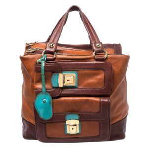 Dolce & Gabbana Brown/Turquoise Leather Push Lock Satchel, Satchels - Luxury Closet catalog