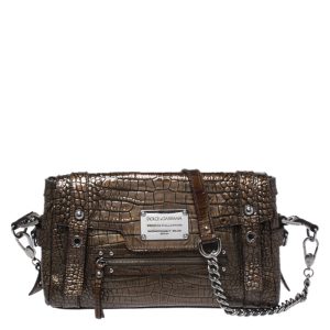 Dolce & Gabbana Brown Croc Embossed Patent Leather Miss Easy Way Shoulder Bag, Shoulder Bags - Luxury Closet catalog