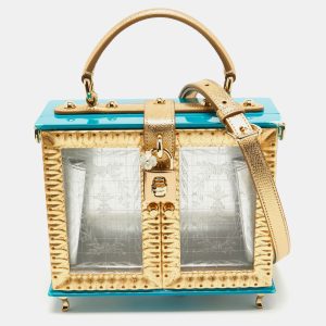 Dolce & Gabbana Turquoise/Gold Acrylic and Leather Furniture Miss Dolce Top Handle Bag, Satchels - Luxury Closet catalog