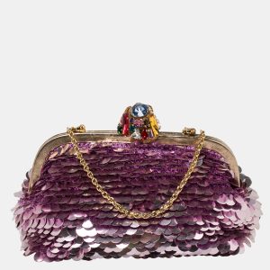 Dolce & Gabbana Pink Sequin Crystal Embellished Lock Frame Chain Clutch, Clutches & Special Occasion Bags - Luxury Closet catalog