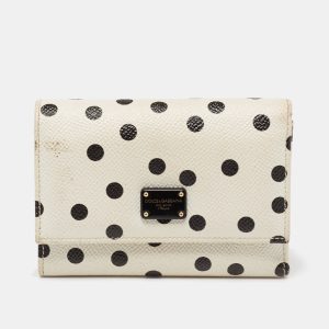 Dolce & Gabbana White/Black Polka Dot Print Leather Trifold Compact Wallet, Wallets & Money Clips - Luxury Closet catalog