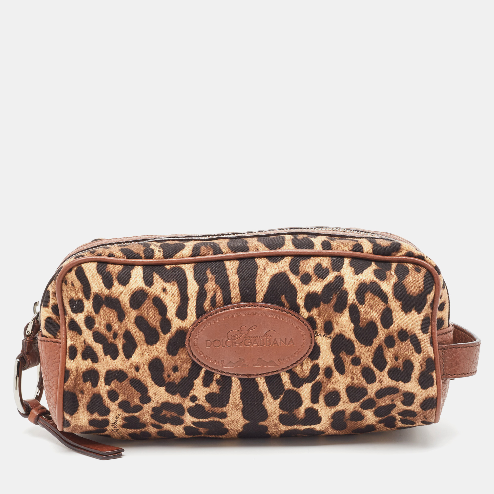 Dolce & Gabbana Brown Leopard Print Fabric and Leather Cosmetic Pouch, Handbags - Luxury Closet catalog
