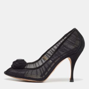 Dolce & Gabbana Black Tulle Fabric Flower Applique Peep Toe Pumps Size 40, Pumps - Luxury Closet catalog