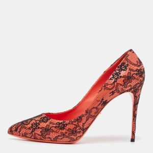 Dolce & Gabbana Pink/Black Lace and Patent Leather Pointed Toe Pumps Size 39, Pumps - Luxury Closet catalog