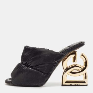 Dolce & Gabbana Black Quilted Nylon DG Heel Slide Sandals Size 38.5, Sandals - Luxury Closet catalog