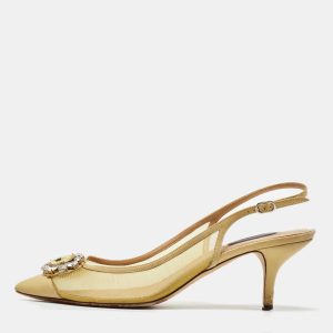 Dolce & Gabbana Yellow Mesh and Leather Crystal Embellished Slingback Pumps Size 39, Pumps - Luxury Closet catalog
