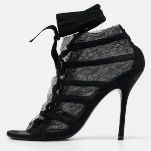 Dolce & Gabbana Black Mesh and Satin Lace Up Peep Toe Booties Size 40, Boots - Luxury Closet catalog