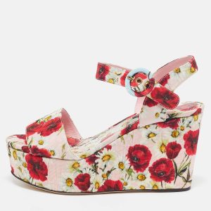 Dolce & Gabbana Pink Floral Print Brocade Fabric Wedge Sandals Size 35, Sandals - Luxury Closet catalog