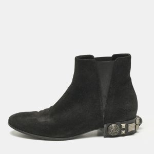 Dolce & Gabbana Black Suede Studded Heel Ankle Length Boots Size 37, Boots - Luxury Closet catalog