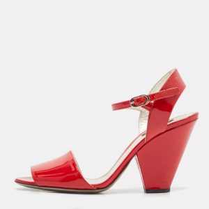 Dolce & Gabbana Red Patent Leather Block Heel Ankle Strap Sandals Size 39, Sandals - Luxury Closet catalog