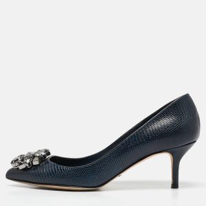 Dolce & Gabbana Navy Blue Lizard Embossed Leather Bellucci Pumps Size 36.5, Pumps - Luxury Closet catalog