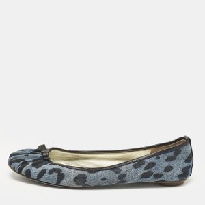 Dolce & Gabbana Blue Leopard Print Denim and Leather Bow Detail Ballet Flats Size 41, Flats - Luxury Closet catalog