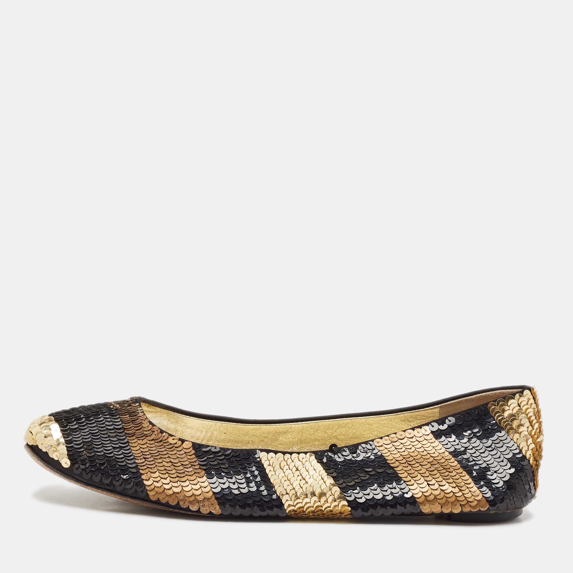 Dolce & Gabbana Black/Gold Sequin Ballet Flats Size 40.5, Flats - Luxury Closet catalog