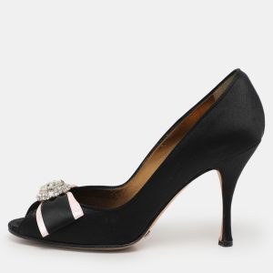 Dolce & Gabbana Black Satin Crystal Bow Embellished Pumps Size 36, Pumps - Luxury Closet catalog
