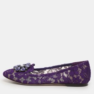 Dolce & Gabbana Purple Lace Crystal Embellished Taormina Ballet Flats Size 38, Flats - Luxury Closet catalog