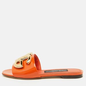Dolce & Gabbana Orange Patent Leather DG Logo Flat Slide Sandals Size 36, Sandals - Luxury Closet catalog