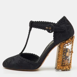 Dolce & Gabbana Black Brocade Fabric Sacred Heart T-Strap Pumps Size 37, Pumps - Luxury Closet catalog