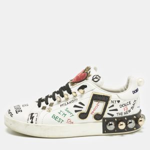 Dolce & Gabbana White Leather Portofino Graffiti Heart Applique Low top Sneakers Size 39, Athletic Shoes & Sneakers - Luxury Closet catalog