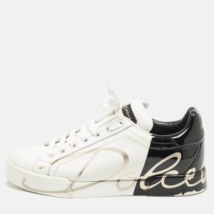 Dolce and Gabbana White/Black Leather Portofino Low Top Sneakers Size 38, Athletic Shoes & Sneakers - Luxury Closet catalog