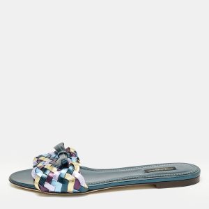 Dolce & Gabbana Multicolor Metallic Leather Woven Bow Flat Slide Sandals Size 40, Sandals - Luxury Closet catalog