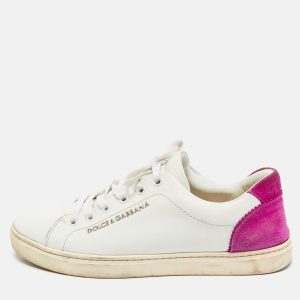 Dolce & Gabbana White/Pink Leather and Suede Low Top Sneakers Size 37, Athletic Shoes & Sneakers - Luxury Closet catalog