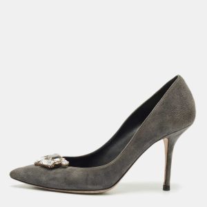 Dolce & Gabbana Grey Suede Crystal Embellished Pointed Toe Pumps Size 40, Pumps - Luxury Closet catalog