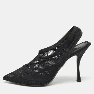 Dolce & Gabbana Black Lace Pointed Toe Slingback Pumps Size 38, Pumps - Luxury Closet catalog