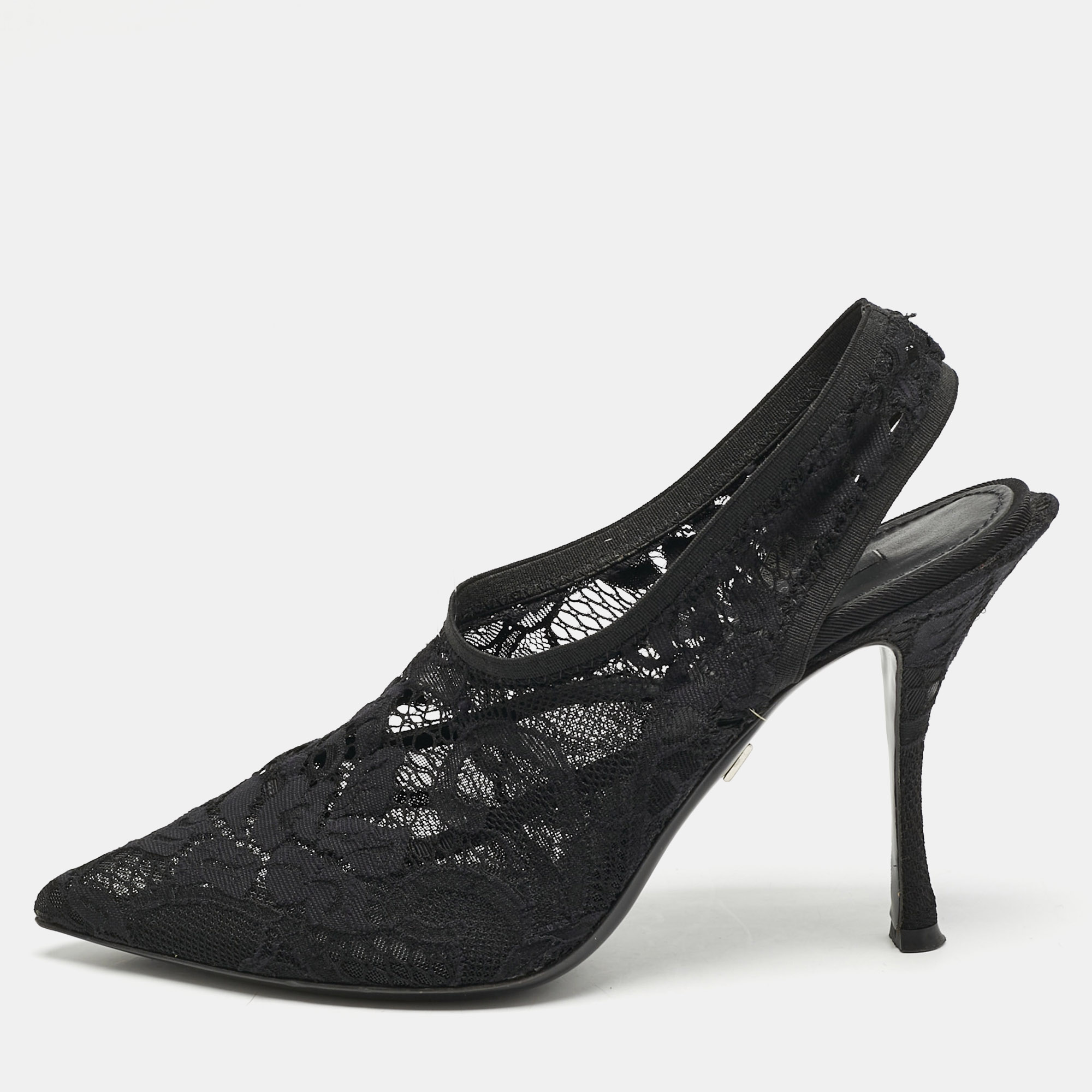 Dolce & Gabbana Black Lace Pointed Toe Slingback Pumps Size 38, Pumps - Luxury Closet catalog
