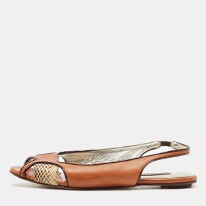 Dolce & Gabbana Brown Leather and Snakeskin Leather Flat Sandals Size 37, Sandals - Luxury Closet catalog