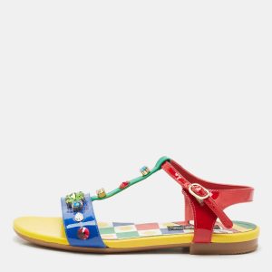 Dolce & Gabbana Multicolor Patent Leather Crystals Embellished T-Strap Sandals Size 34, Sandals - Luxury Closet catalog
