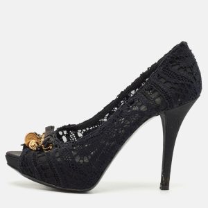 Dolce & Gabbana Black Lace and Mesh Embellished Peep Toe Pumps Size 39, Pumps - Luxury Closet catalog