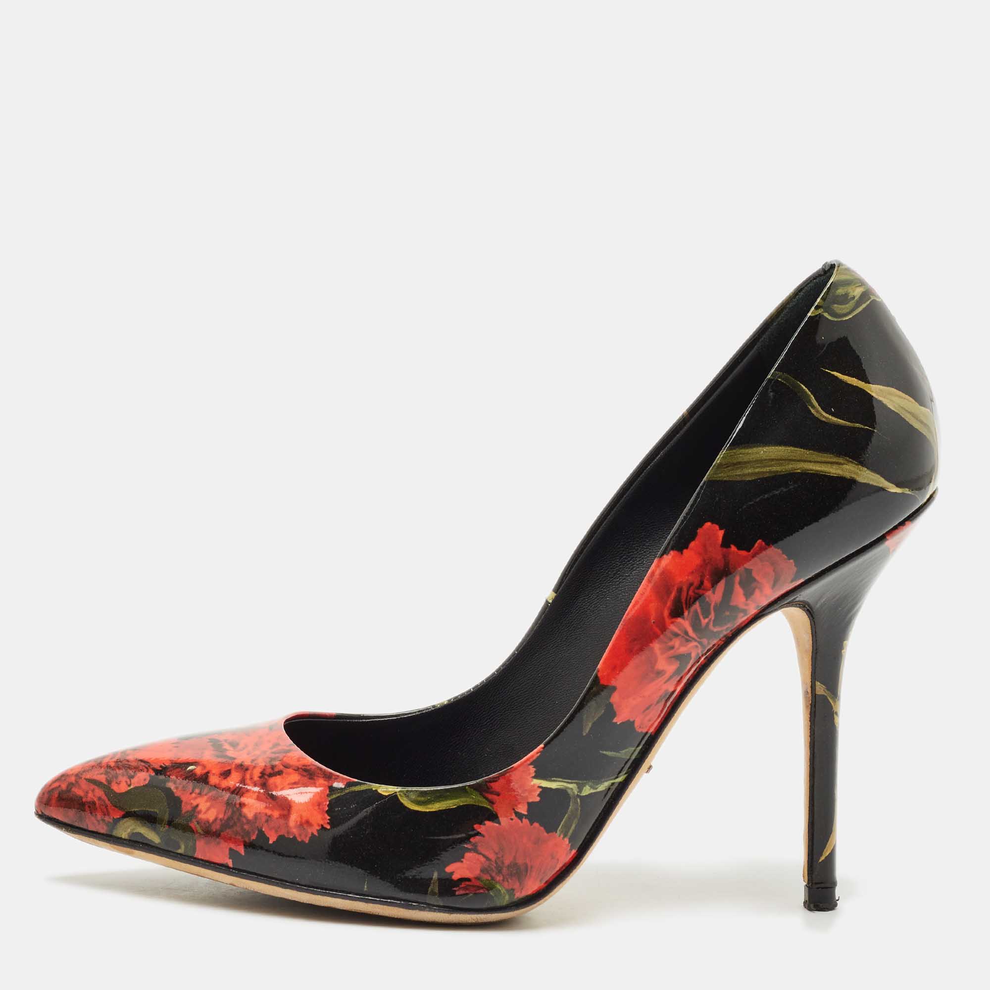 Dolce & Gabbana Multicolor Floral Print Patent Leather Pointed Toe Pumps Size 37.5, Pumps - Luxury Closet catalog