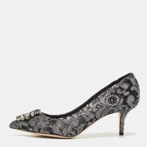 Dolce & Gabbana Silver/Black Lace Bellucci Crystal Embellished Pumps Size 40.5, Pumps - Luxury Closet catalog