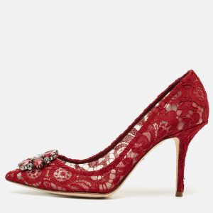 Dolce & Gabbana Red Lace Bellucci Pumps Size 40.5, Pumps - Luxury Closet catalog
