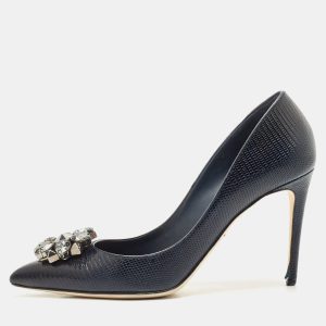Dolce & Gabbana Navy Blue Lizard Embossed Leather Bellucci Crystal Embellished Pumps Size 40, Pumps - Luxury Closet catalog