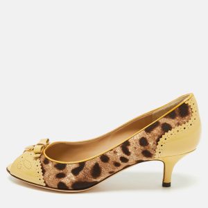 Dolce & Gabbana Brown Leopard Print Canvas Patent Leather Peep Toe Pumps Size 36, Pumps - Luxury Closet catalog
