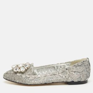 Dolce & Gabbana Silver Lace Crystal Embellished Taormina Ballet Flats Size 37, Flats - Luxury Closet catalog