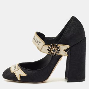 Dolce & Gabbana Black Brocade Fabric and Leather Crystal Embellished Mary Jane Pumps Size 37, Pumps - Luxury Closet catalog
