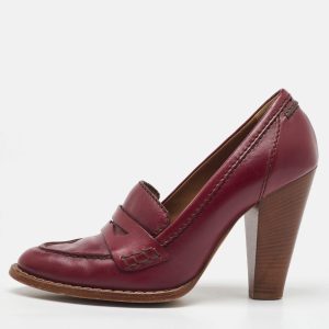 Dolce & Gabbana Burgundy Leather Block Heel Loafer Pumps Size 40, Pumps - Luxury Closet catalog