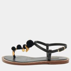 Dolce & Gabbana Black Lizard Embossed Leather Embellished Thong Flats Size 38.5, Flats - Luxury Closet catalog