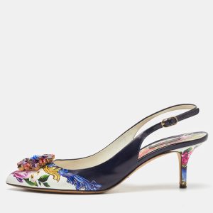 Dolce & Gabbana Multicolor Printed Leather Crystal Embellished Slingback Pumps Size 40, Pumps - Luxury Closet catalog