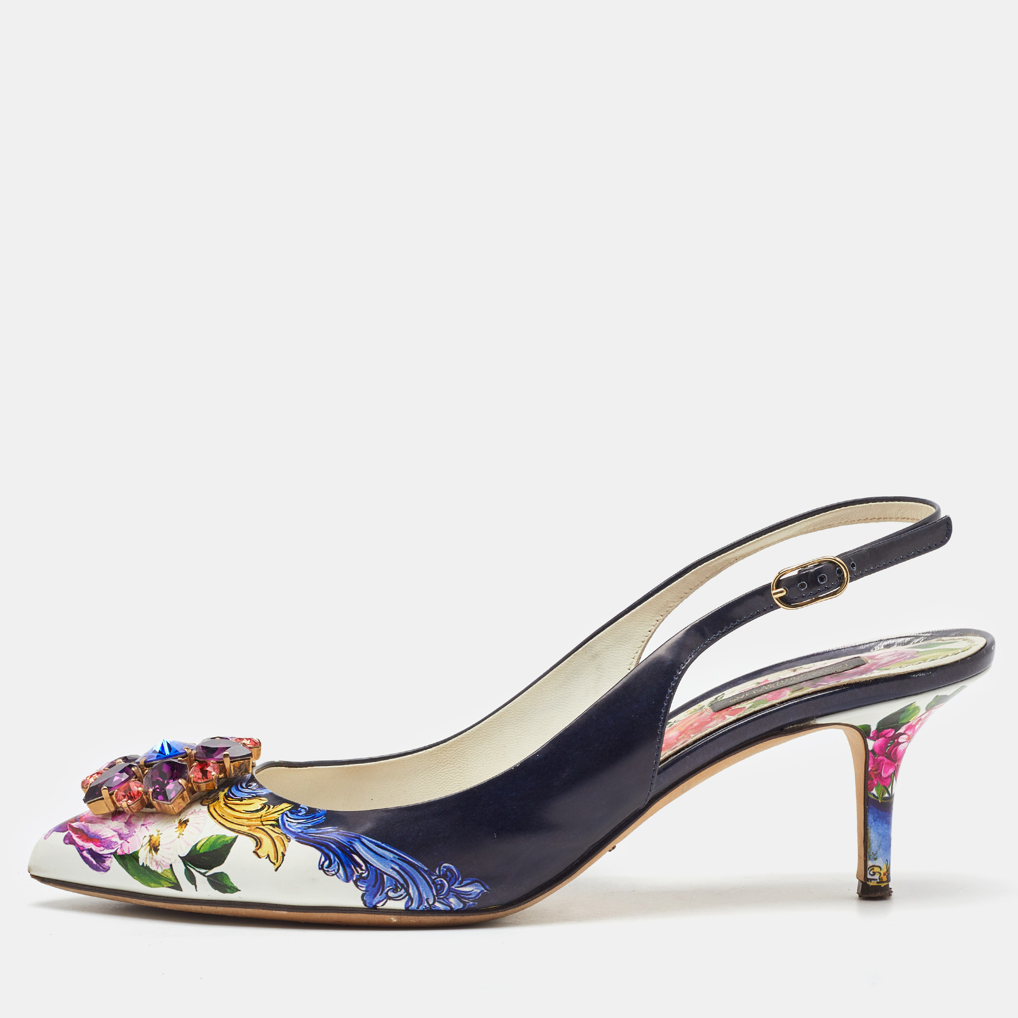 Dolce & Gabbana Multicolor Printed Leather Crystal Embellished Slingback Pumps Size 40, Pumps - Luxury Closet catalog
